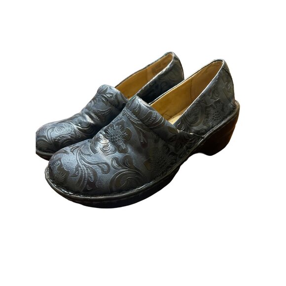 Bass Sheena Blue Vegan Leather Embossed Slip-On Loafers Clogs Size 7.5 - Picture 1 of 7